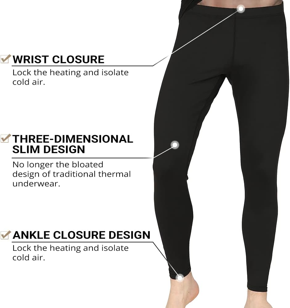 Long Johns Thermal Underwear for Men Skiing Winter Warm Hunting Gear Fleece Lined Base Layer Set Top Bottom - Image 3
