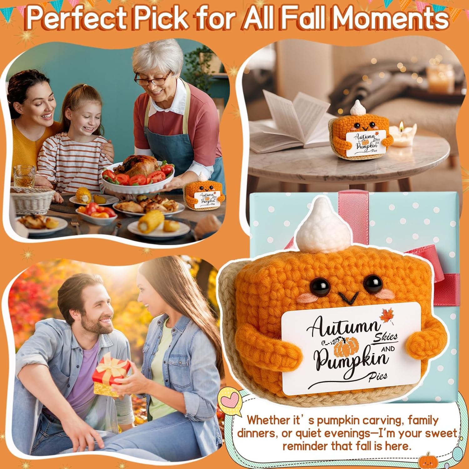 Thanksgiving Fall Decor Mini Pumpkin Pie Crochet Doll, Small Autumn Season Holiday Pumpkin Items Plush Gift, Cute Halloween Home Office Indoor Table Decoration, Christmas Stocking Stuffer Ornament - Image 6