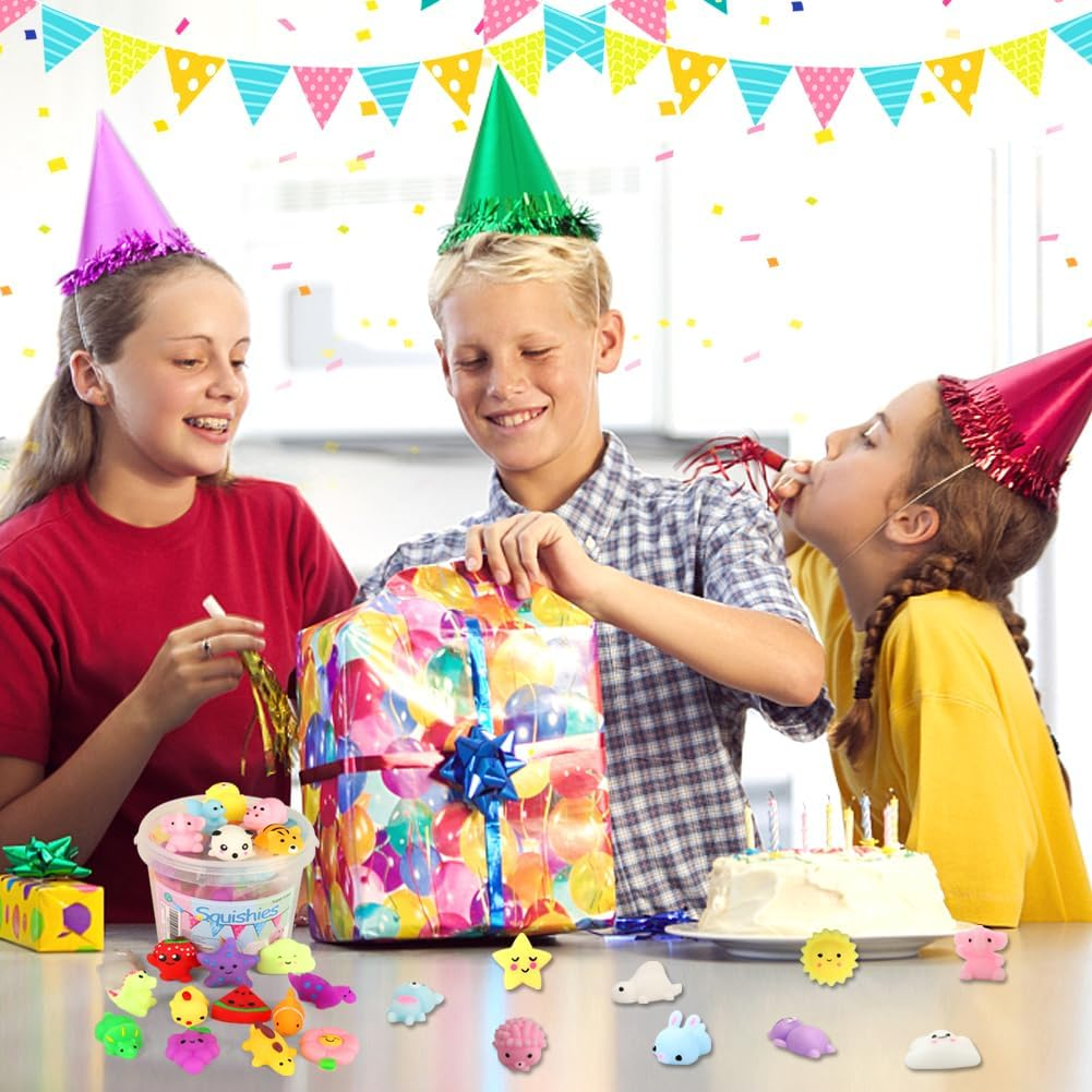 Squishies Squishy Toy 24Pcs Party Favors for Kids Mochi Squishy Toy Moji Kids Mini Kawaii Squishies Mochi Stress Reliever Anxiety Toys Easter Basket Stuffers Fillers with Storage Box - Image 5