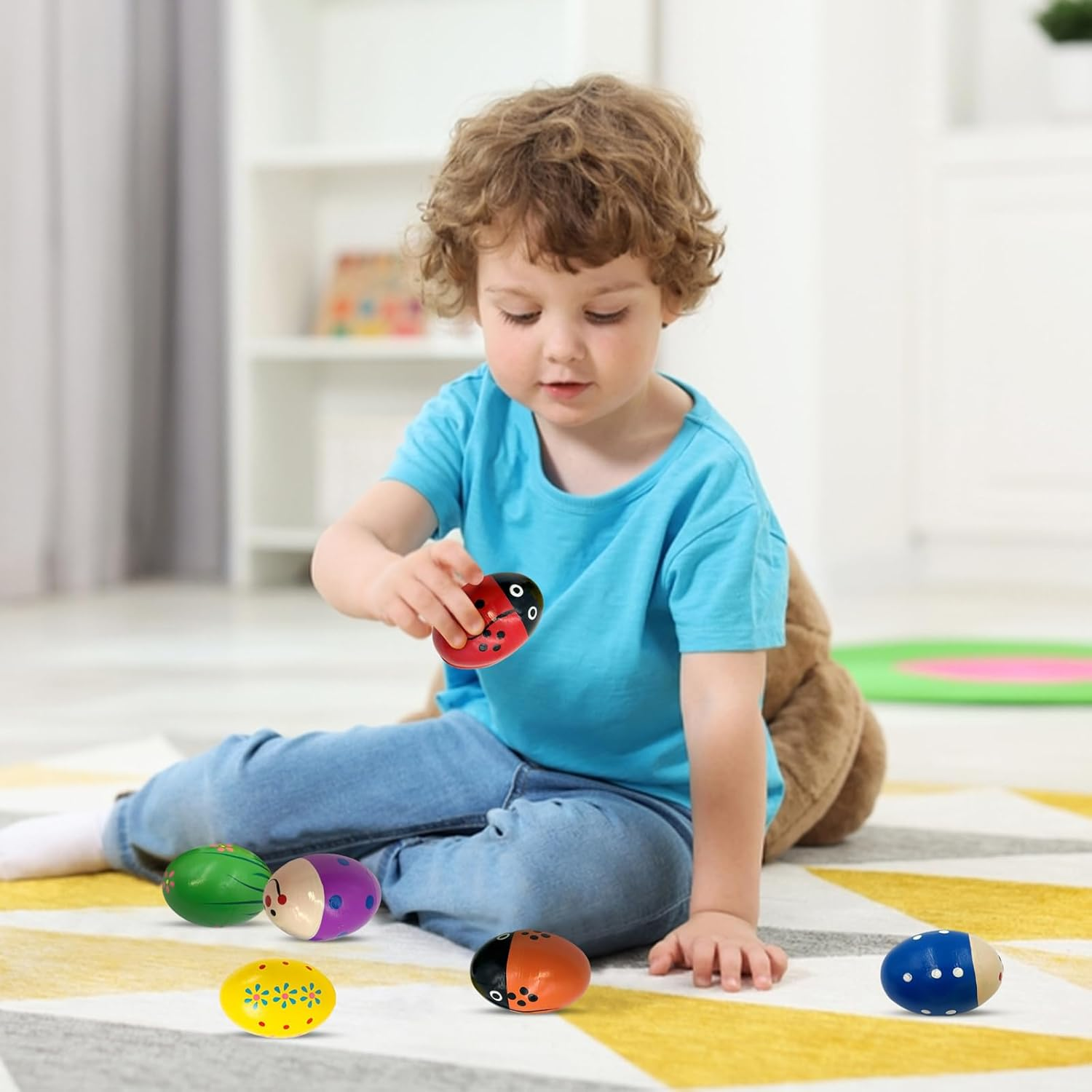 Wooden Maracas for Kids, Colorful Egg Shakers Toy for Boys and Girls Aged 1-3 Years, Gift for Preschool Children, Early Education Toys, 6-Pack Easter Eggs - Image 5