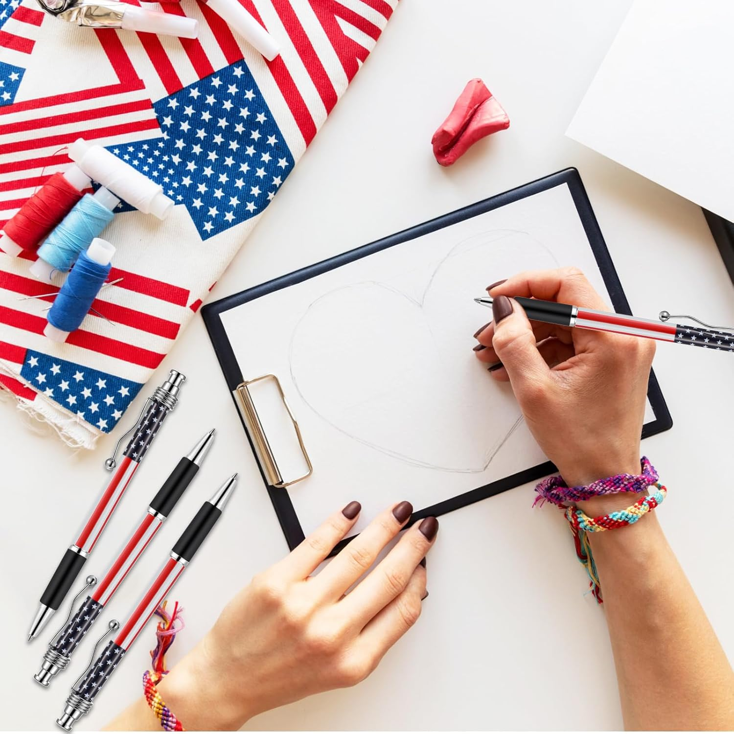 32 Pcs American Flag Ballpoint Pen USA Patriotic Themed 1.0 Mm Independence Day Black Gel Ink Ballpoint Pens for Writing Signing Home School Office Supplies Party Decor Favor(Classic) - Image 5