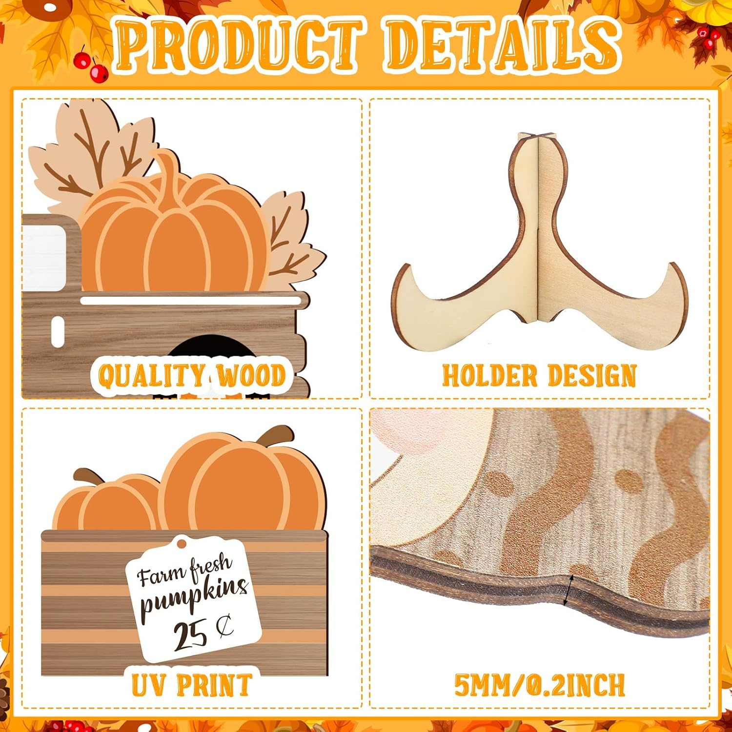 21 Pcs Fall Thanksgiving Tiered Tray Decor Set Pumpkin Gnome Truck Wood Sign Rustic Farmhouse Decor Hello Fall Wood Bead Decorative Tabletop Sign for Autumn Thanksgiving Day(Rustic) - Image 4