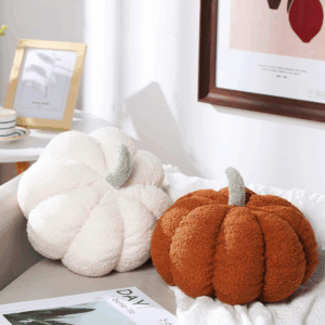 2 Pcs Simulated Pumpkin Pillow Plush 11 X 9.5 Inch 3D Cushion Fall Decorations Stuffed Throw Pillows Toy for Thanksgiving Christmas Halloween Bedroom Sofa Couch Supplies (White,Brown)