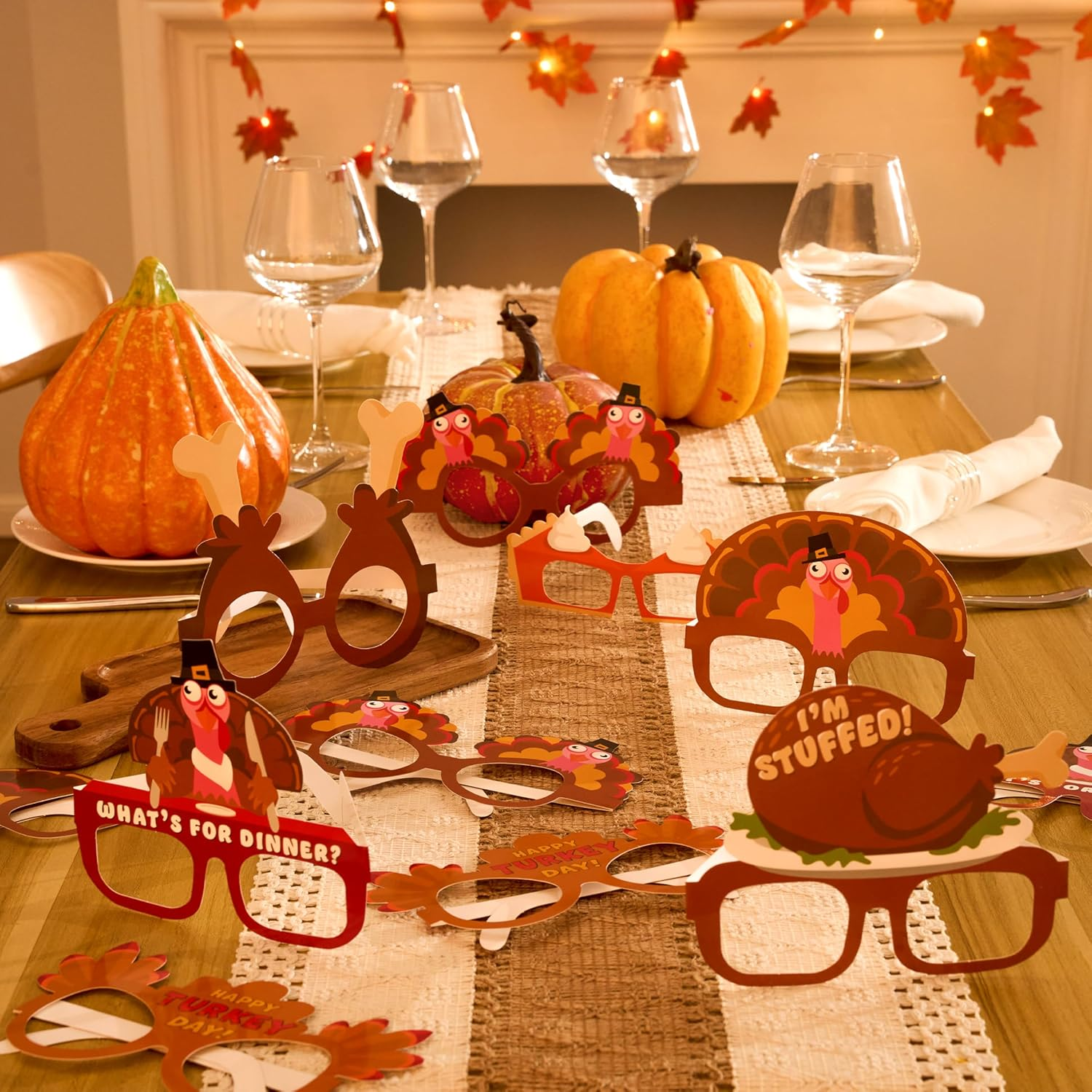24 Pcs Thanksgiving Turkey Eyeglasses, Turkey Eyewear Frame Pumpkin Maple Leaves Photo Props for Kids Thanksgiving Harvest Party Decoration and Accessories (One Size Fits All) - Image 8
