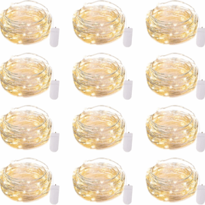 12 Pack LED Fairy Lights Battery Operated String Lights - 7Ft 20LED Waterproof Silver Wire Firefly Starry Moon Lights for DIY Crafts Wedding Table Centerpieces Party Bedroom Christmas