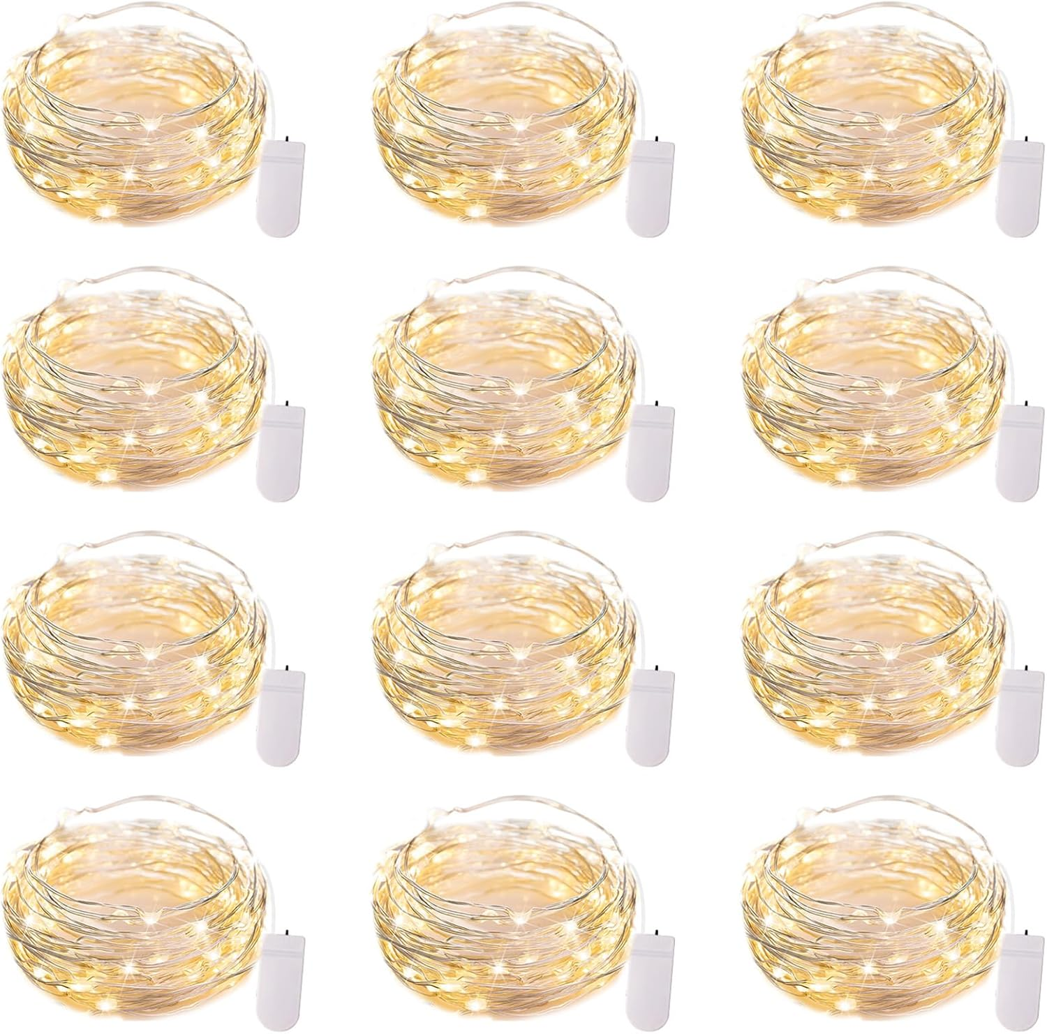 12 Pack LED Fairy Lights Battery Operated String Lights - 7Ft 20LED Waterproof Silver Wire Firefly Starry Moon Lights for DIY Crafts Wedding Table Centerpieces Party Bedroom Christmas