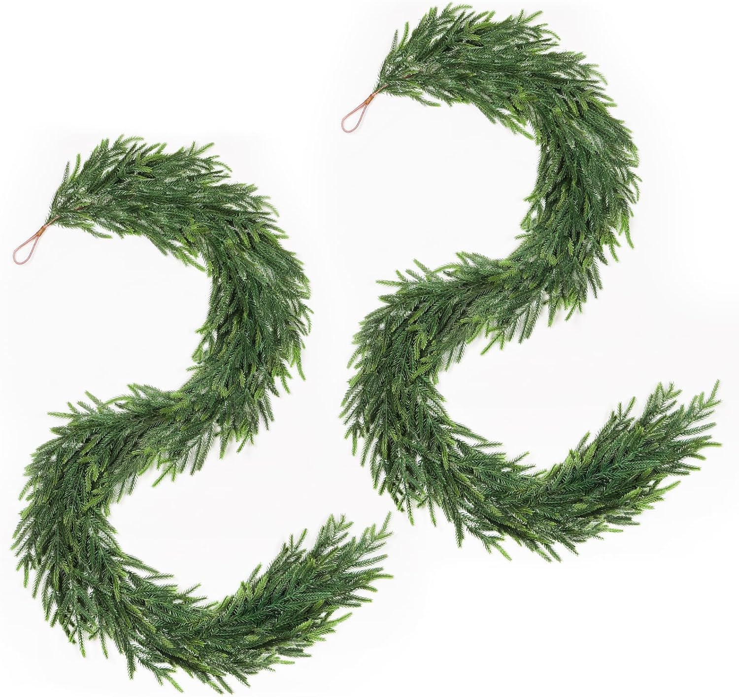 12FT(2 * 6FT) Christmas Norfolk Pine Garland, Real Touch Faux Green Garlands, Winter Artificial Greenery Garland for Mantle, Stairs, Table, Fireplace, Indoor & Outdoor Xmas Decorations - Image 9