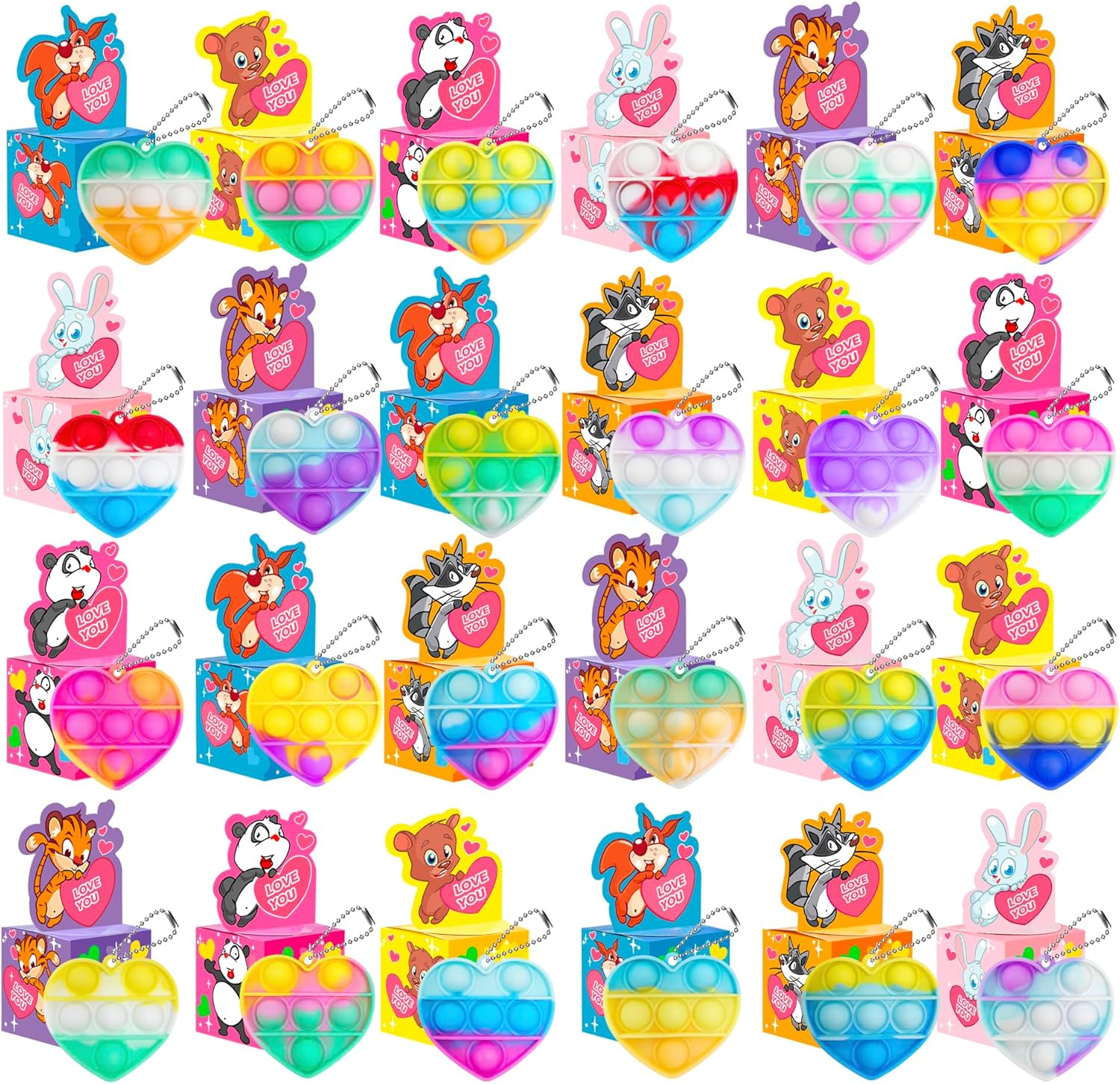 24 Pack Valentines Day Gifts for Kids Pop Fidget Toy Party Favor Set with Greeting Card Boxes for Kids Girls Bays Valentine Heart Pop Stress Relief Fidget Toys Classroom Exchange Prizes Gifts - Image 2