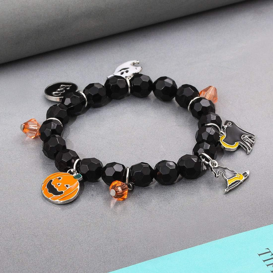 Halloween Bracelets Ghost Pumpkin Switch Charm Bracelets Gifts Stretch Beaded Bracelets for Women - Image 4