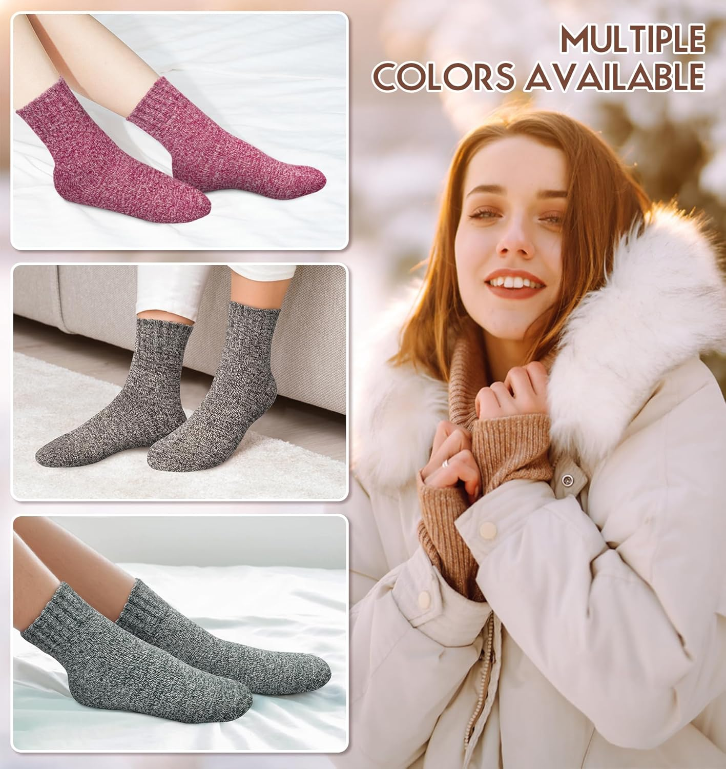 Pack of 5 Womens Wool Socks Winter Warm Hiking Socks Casual Calf Athletic Socks Gifts - Image 4
