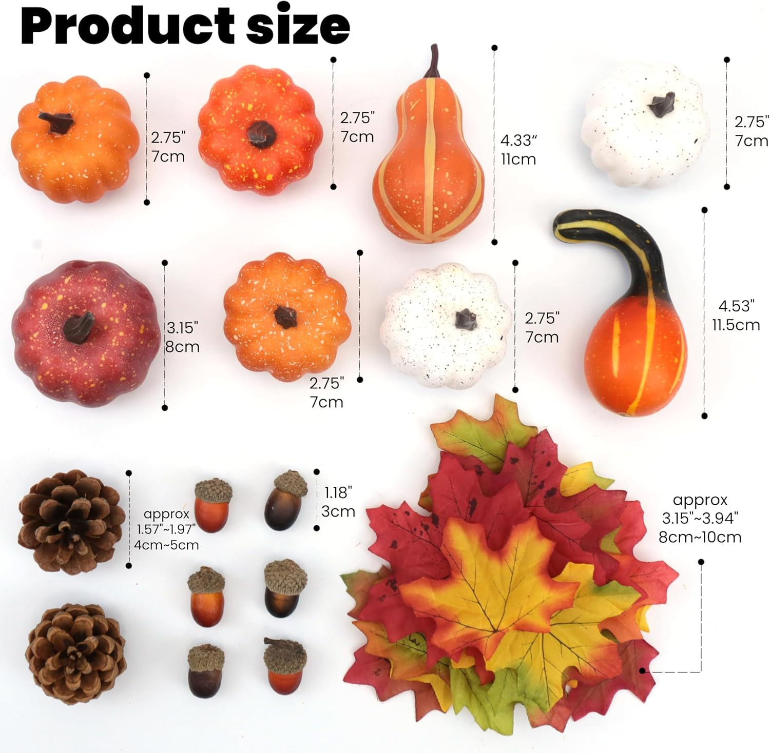 36PCS Mini Artificial Pumpkins Fall Decor Set - Realistic Small Fake Pumpkins for Decorating with Gourd Fall Leaves Acorns Pinecones for Autumn Table Centerpiece, Thanksgiving Harvest Home Decorations - Image 3
