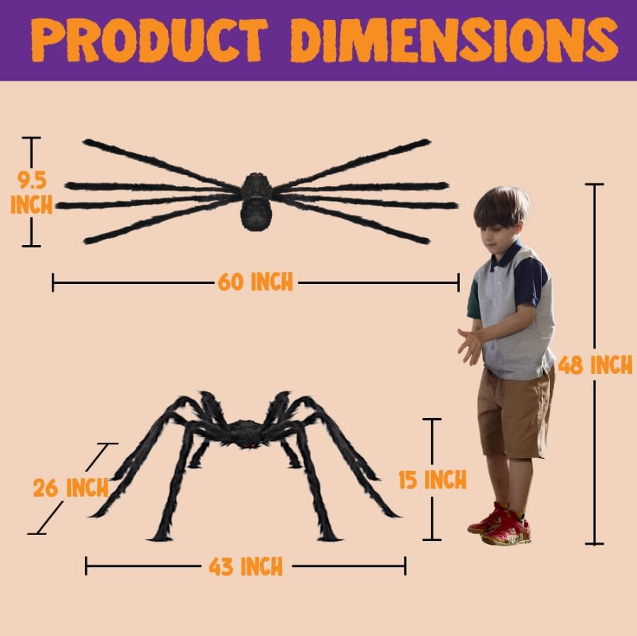 Halloween Outdoor Decorations Giant Spider, 5 Ft Large Spider for Yard Lawn Garden Patio Scary Halloween outside Decor, Indoor Haunted House Prop and Home Party Decor, Black - Image 2