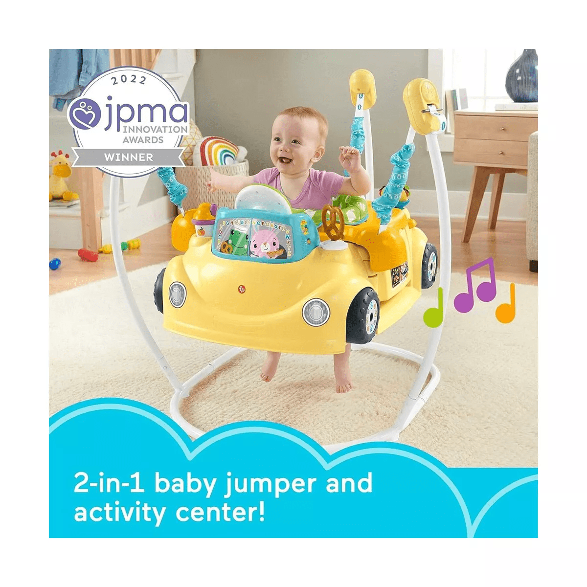 Fisher-Price Baby to Toddler Learning Toy 2-In-1 Servin’ up Fun Jumperoo Activity Center with and Shape Sorting Puzzle Play - Image 2