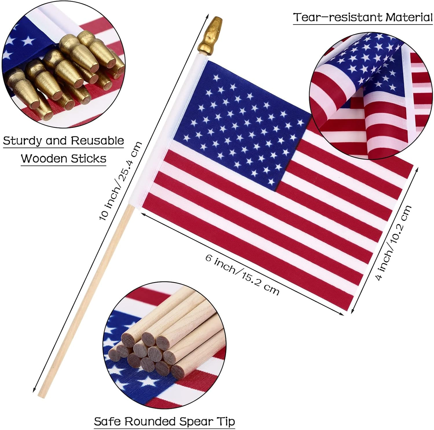 100 Pack 4Th of July Small American Flags on Sticks 4 X 6 Inch Mini Flags Stick Bulk Independence Day Handheld American Decoration with Solid Wooden Pole for Memorial Parades - Image 2