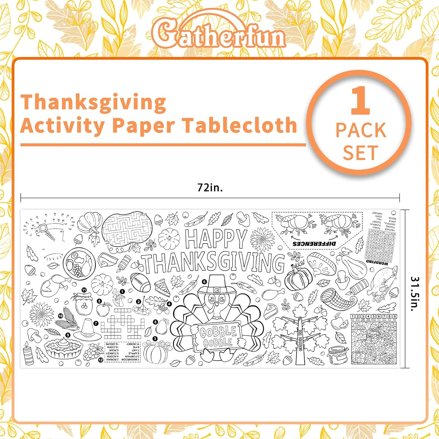 Family Fun Thanksgiving Activity Poster - 31.5 X 72 Inches, Turkey-Themed Thanksgiving Day Party, Versatile Paper Coloring Banner/Table Cover for Fall School Parties and Special Events Decoration - Image 3