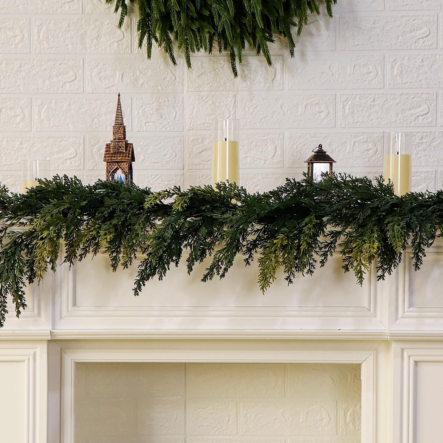 6Ft Christmas Garland Real Touch Artificial Cedar Cypress Garlands Faux Pine Realistic Greenery Garland for Table, Stairs, Porch, Mantle, Fireplace Indoor Outdoor Christmas Decorations (Green) - Image 2