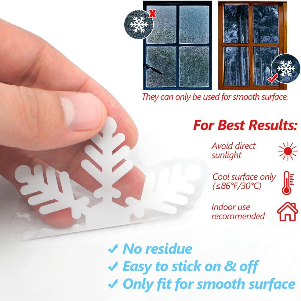 135Pcs Christmas Window Clings Snowflakes Window Decals Static Window Stickers for Christmas Decorations Windows Décor Ornaments Xmas Party Supplies Thanksgiving Party Décor - Image 5