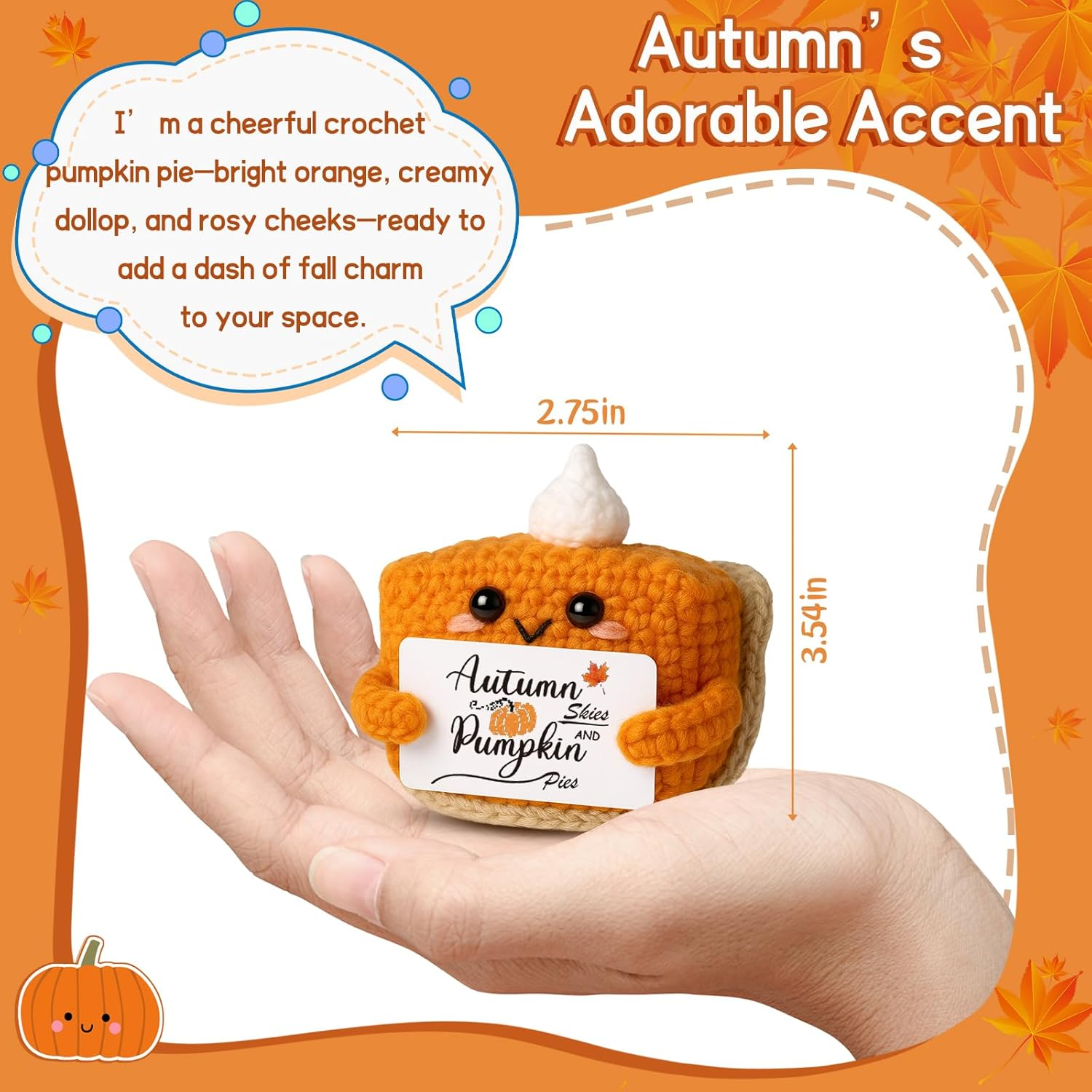 Thanksgiving Fall Decor Mini Pumpkin Pie Crochet Doll, Small Autumn Season Holiday Pumpkin Items Plush Gift, Cute Halloween Home Office Indoor Table Decoration, Christmas Stocking Stuffer Ornament - Image 2