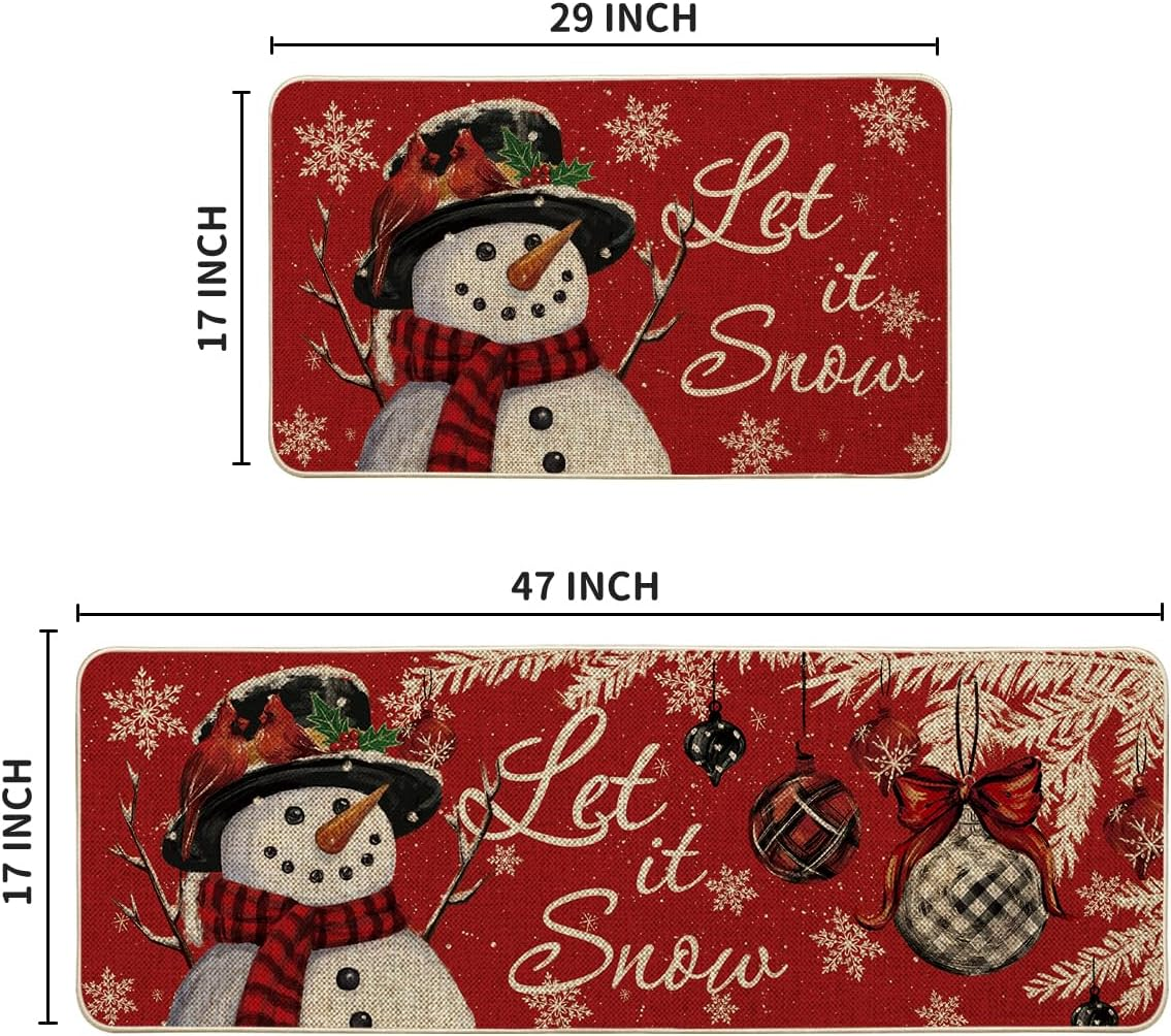 Snowman Let It Snow Snowflake Christmas Kitchen Mats Set of 2, Winter Home Decor Low-Profile Kitchen Rugs for Floor - 17X29 and 17X47 Inch - Image 3