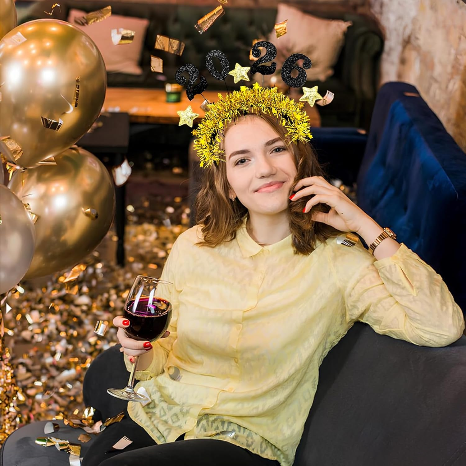 4 Pcs Happy New Year Headbands for Women 2026 New Year Eve Hairbands Party Supplies Holiday Headwear Decoration Gifts (Gold+Silver) - Image 4