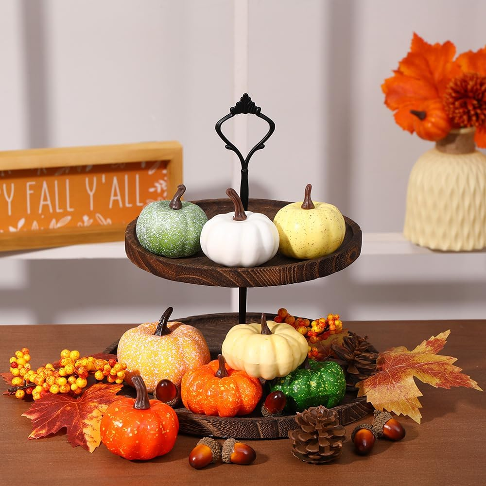 22Pcs Fall Mini Pumpkin Decorations Realistic Pumpkins Decor with Maple Leaves Plastic Pine Cones Acorns Berries Artificial Pumpkin for Thanksgiving Halloween Autumn Harvest Home Table Decor - Image 2