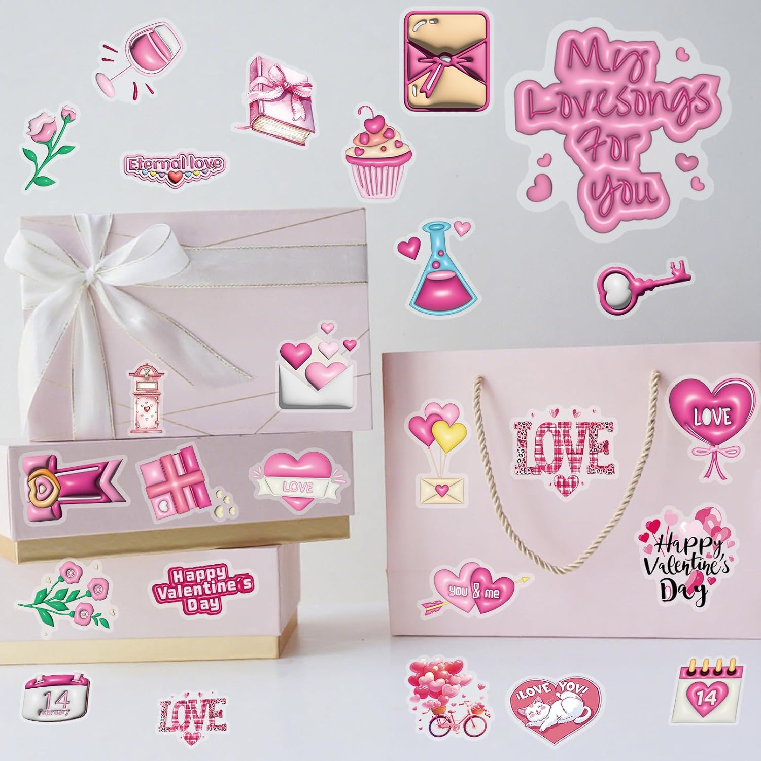 100PCS Valentine'S Day Stickers, Non-Repeating Vinyl Waterproof Romantic Stickers for Laptops, Water Bottles, Scooters, Valentine'S Day Wall, Window Decorations - Image 5