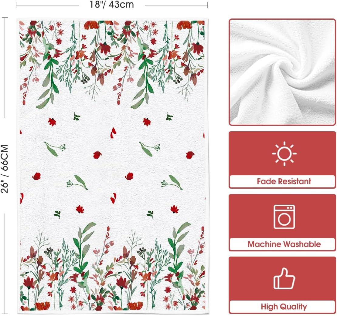 Wildflower Floral Christmas Kitchen Towels Dish Towels, 18X26 Inch Farmhouse Holiday Winter Decoration Cleaning Set of 2 - Image 6