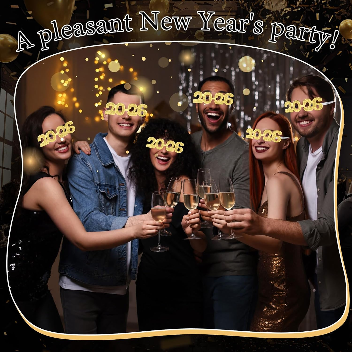 2026 Number Glasses Happy New Year Plastic Eyeglasses for 2026 Party New Year Eve Costume Photo Prop Supplies(Gold,Glitter) - Image 5
