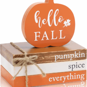 Fall Wood Book Stack, Fall Thanksgiving Decorations Tiered Tray,Hello Fall Decor, Autumn Mini Faux Decorative,Farmhouse Mini Decorative Books Bundle