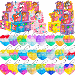 24 Pack Valentines Day Gifts for Kids Pop Fidget Toy Party Favor Set with Greeting Card Boxes for Kids Girls Bays Valentine Heart Pop Stress Relief Fidget Toys Classroom Exchange Prizes Gifts