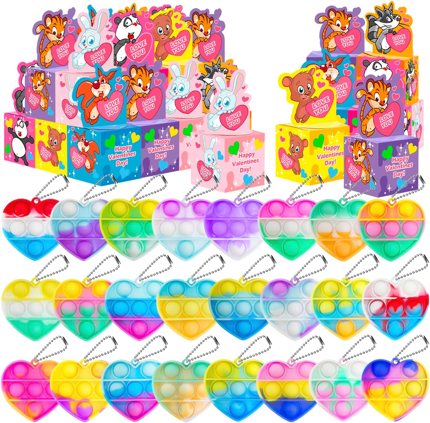 24 Pack Valentines Day Gifts for Kids Pop Fidget Toy Party Favor Set with Greeting Card Boxes for Kids Girls Bays Valentine Heart Pop Stress Relief Fidget Toys Classroom Exchange Prizes Gifts