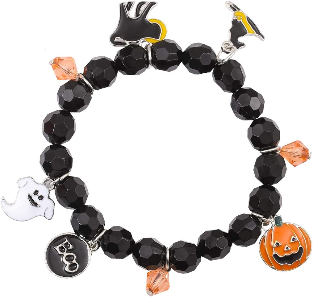Halloween Bracelets Ghost Pumpkin Switch Charm Bracelets Gifts Stretch Beaded Bracelets for Women