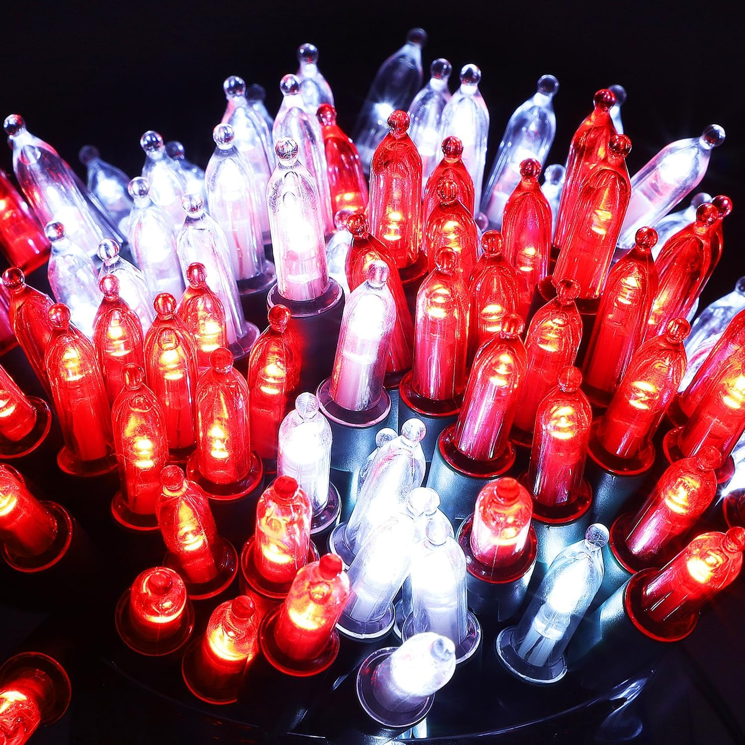 2 Pack 50 LED Outdoor Christmas Lights, 16FT Battery Operated Mini String Lights with 8 Modes & Timer, Xmas Tree Lights Waterproof for Patio Garden Party Wedding Holiday Decor, Red & White - Image 2