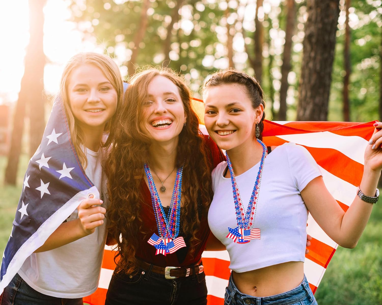 100PCS 4Th of July Accessories Necklaces: Blue White and Red Beads Bulk, Patriotic Party Independence Memorial Day Favors Toys Decorations - Image 2