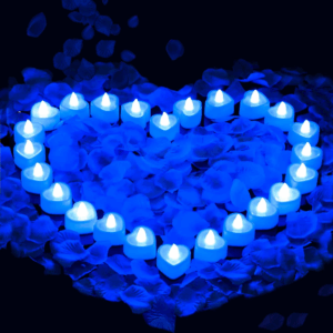 2000PCS Silk Rose Petals with 24 LED Tea Lights Candles, Romantic Night Decoration Set, Romantic Valentine, Wedding Anniversary, Send Her and Him Memories (Blue)