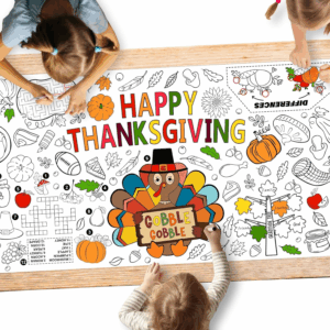 Family Fun Thanksgiving Activity Poster - 31.5 X 72 Inches, Turkey-Themed Thanksgiving Day Party, Versatile Paper Coloring Banner/Table Cover for Fall School Parties and Special Events Decoration