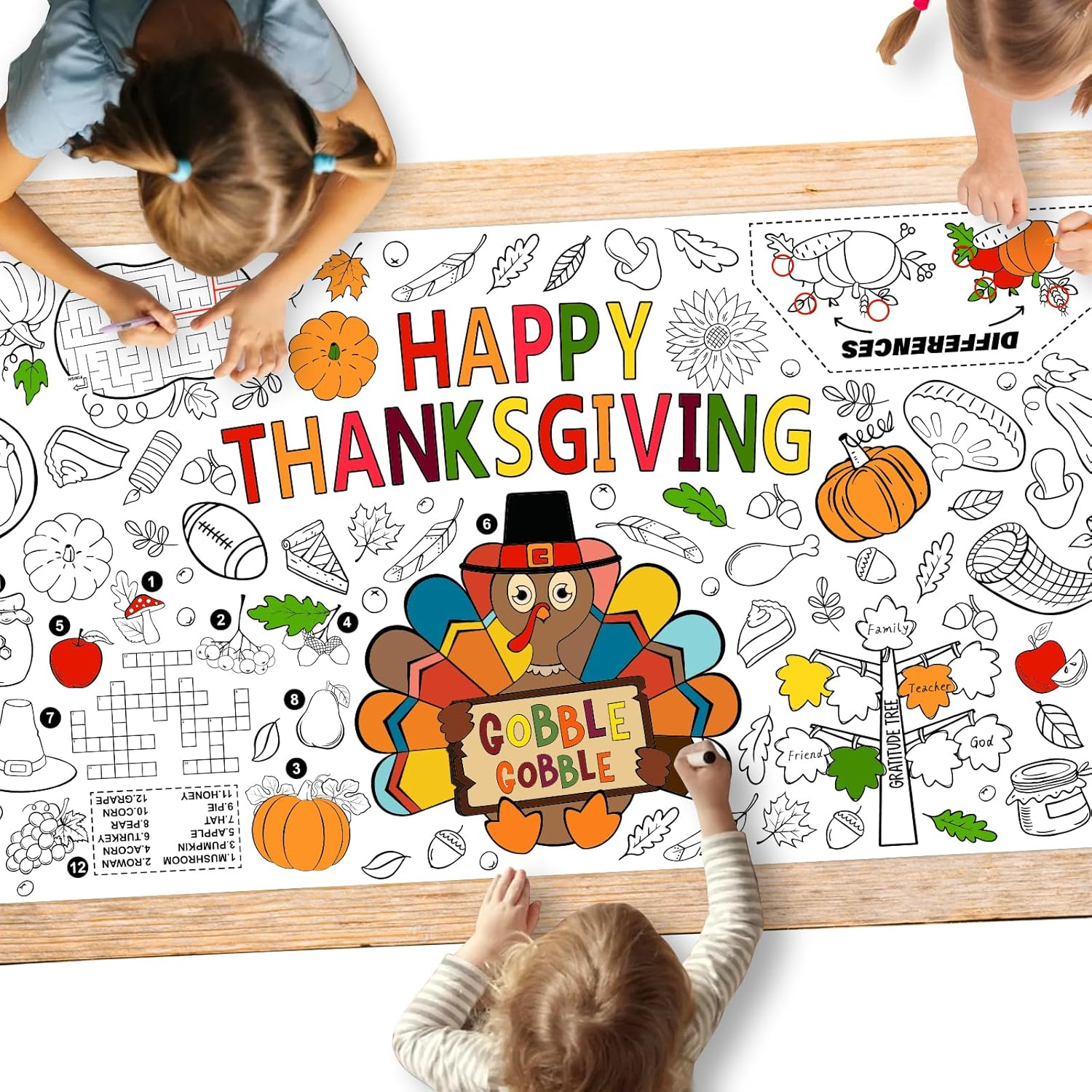Family Fun Thanksgiving Activity Poster - 31.5 X 72 Inches, Turkey-Themed Thanksgiving Day Party, Versatile Paper Coloring Banner/Table Cover for Fall School Parties and Special Events Decoration