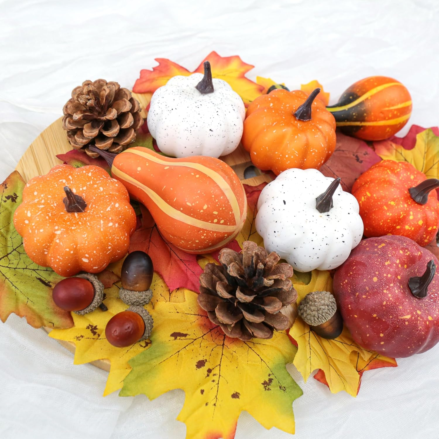 36PCS Mini Artificial Pumpkins Fall Decor Set - Realistic Small Fake Pumpkins for Decorating with Gourd Fall Leaves Acorns Pinecones for Autumn Table Centerpiece, Thanksgiving Harvest Home Decorations - Image 8
