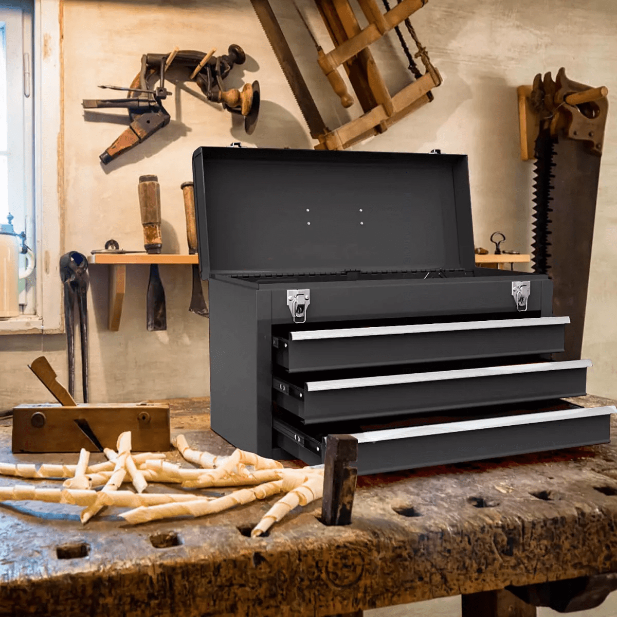 Costway Portable Tool Chest Box Storage Cabinet Garage Mechanic Organizer 3 Drawers Black/Red/Blue - Image 2