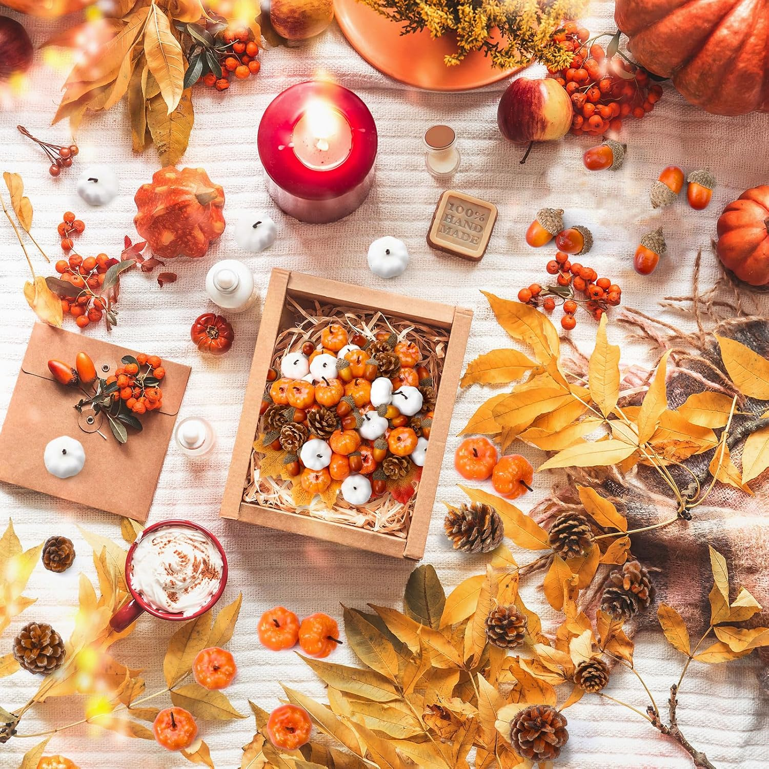 120Pcs Mini Pumpkins Acorns Pine Cones Fall Decoration Thanksgiving Artificial Small Pumpkins Fake Props Bulk Rustic Vase Filler for Autumn Harvest DIY Craft Table Centerpiece(Lovely Color) - Image 4