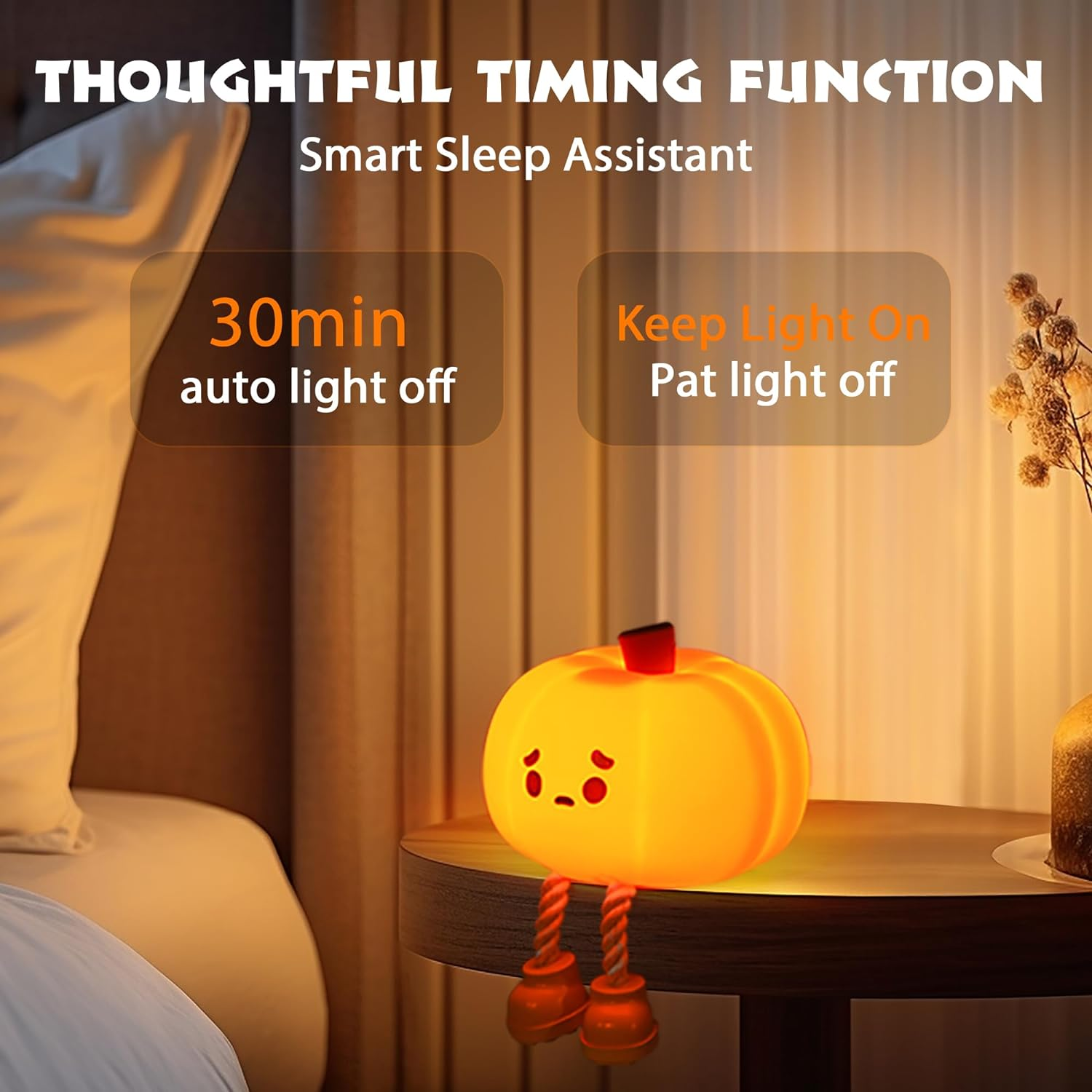 Pumpkin Night Light, Cute LED Lamp, Silicone Dimmable Nursery Nightlight for Kids, Silicone Rechargeable Bedside Touch Lamp, Funny Office Desk and Halloween Decor for Woman and Kids - Image 3
