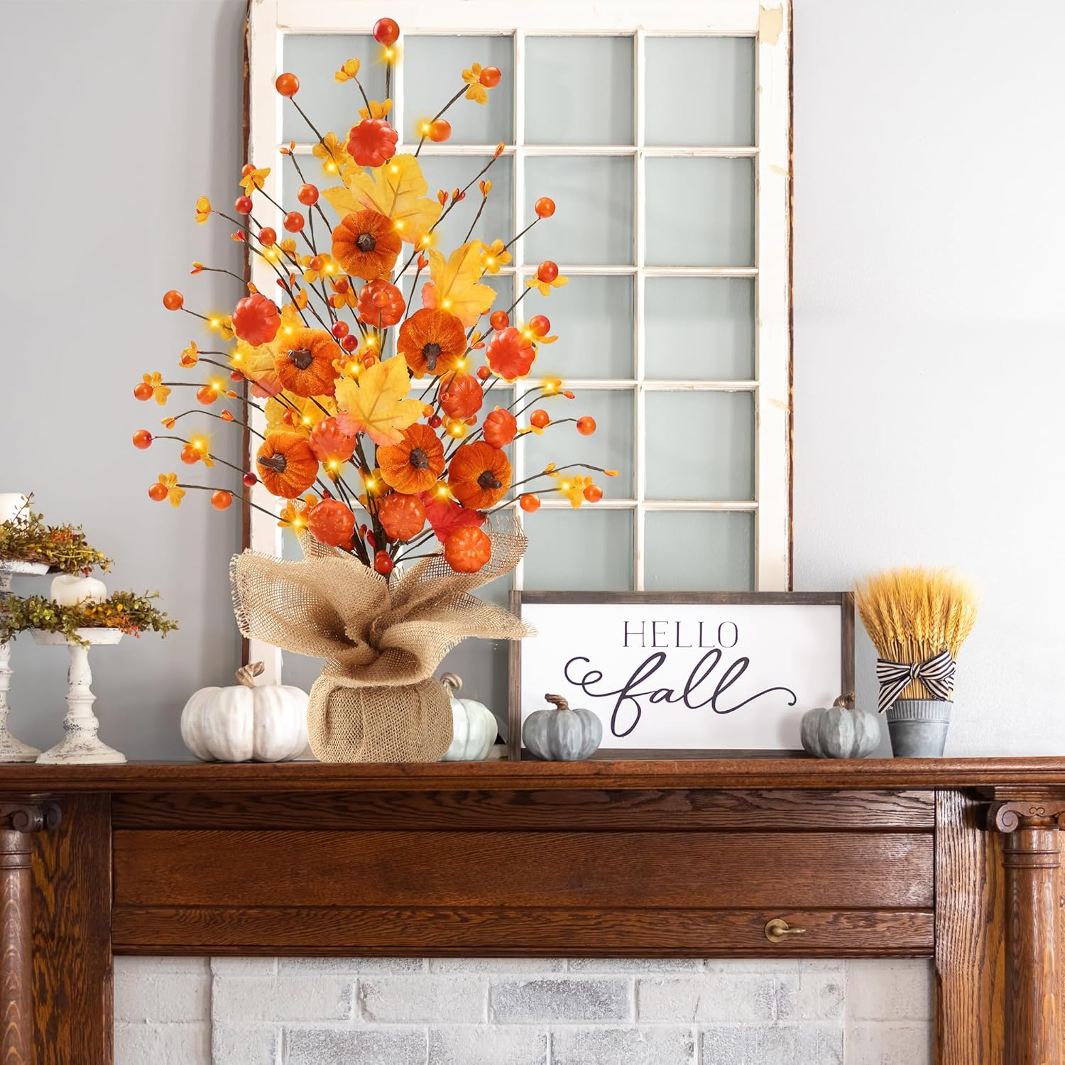 18’’ Fall Pumpkin Table Tree Autumn Decorations Artificial Maple Leaves Berries Faux Tree Decor with Burlap Base for Thanksgiving Harvest Home Holiday Decorations - Image 5