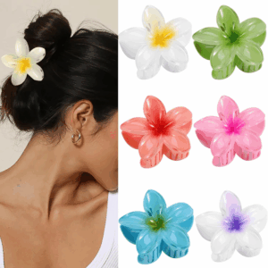Hawaiian Flower Hair Clips – 6 Pack Colorful Claw Clips for Women & Girls, Large Aesthetic Hair Accessories for Thick or Thin Hair, Summer Beach Vacation Gift