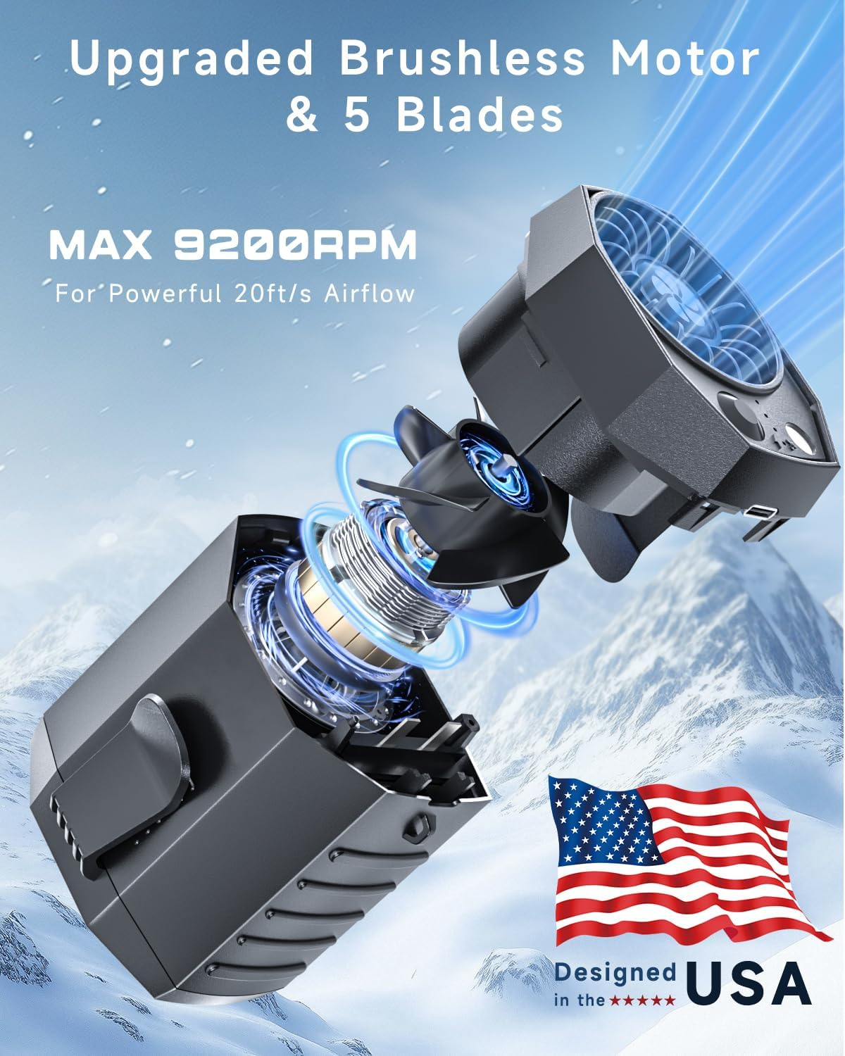 2025 Smart Portable Rechargeable Fan with LED Light & 25H Runtime, 4-Speed 9200RPM Turbo Cooling Personal Waist Fan, Wearable Neck & Belt Clip for Camping, Outdoor, Hiking - Black - Image 2