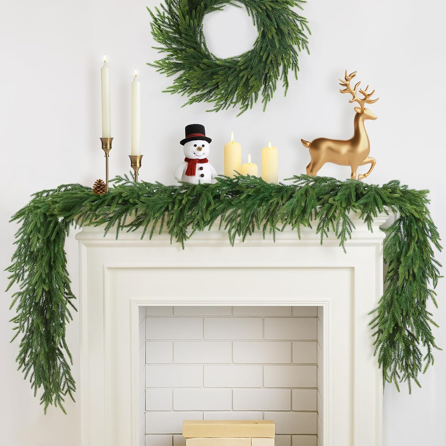 12FT(2 * 6FT) Christmas Norfolk Pine Garland, Real Touch Faux Green Garlands, Winter Artificial Greenery Garland for Mantle, Stairs, Table, Fireplace, Indoor & Outdoor Xmas Decorations - Image 5