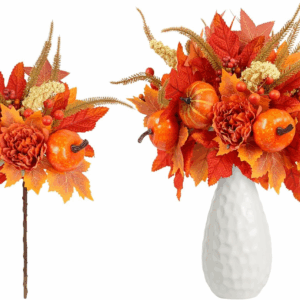 Fall Decor, 4PCS Artificial Autumn Pumpkin Berry Flower Maple Plant Stems Picks Vase Decorations, for Home Harvest Holiday Halloween Thanksgiving Table Indoor Decor