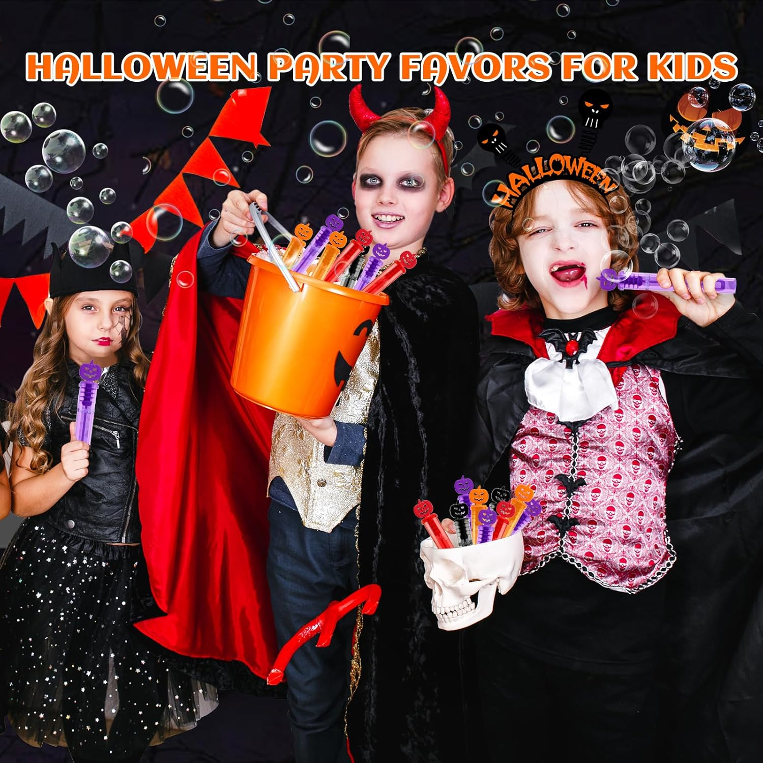 80 PCS Halloween Party Favor for Kids, Halloween Mini Bubble Wands Halloween Gifts for Trick or Treating, School Classroom Rewards, Goodie Bag Fillers - Image 3