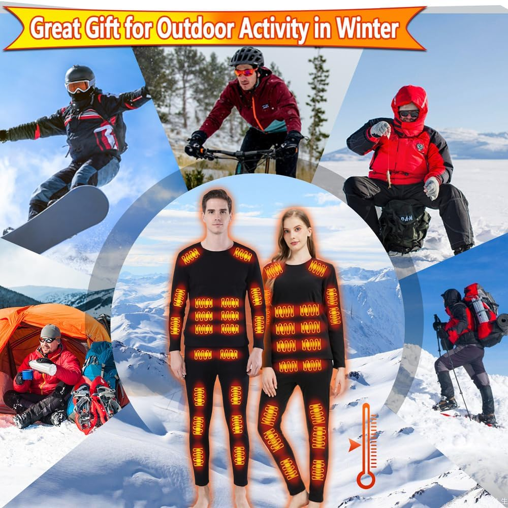 Winter Ski Heated Thermal Underwear Men Women USB Charge 42 Zone Intelligent Heated Thermals Top and Bottom Set - Image 2