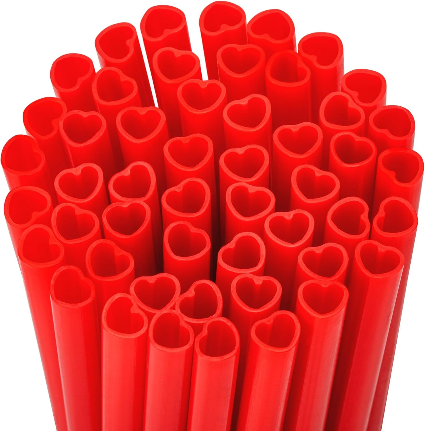 50 Pcs Red Heart Shaped Disposable Straws- Plastic Drinking Cute Straw for Valentines Day Cocktail Birthday Party Bridal Shower Wedding Supplies, Individually Wrapped (Red)