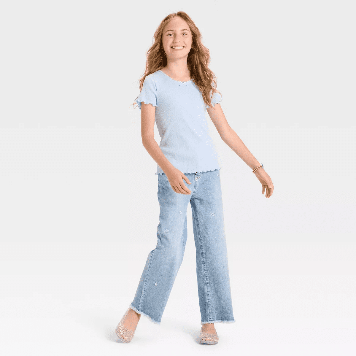 Girls' Short Sleeve Fitted Pointelle T-Shirt - Cat & Jack™ - Image 3